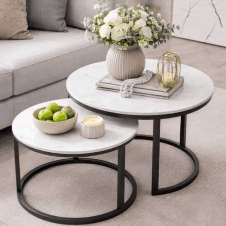 זוג שולחנות סלון מודרניים Marble White-161