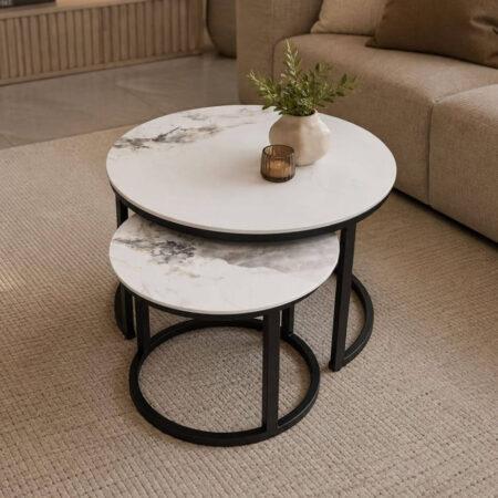 זוג שולחנות סלון מודרניים Marble White-160