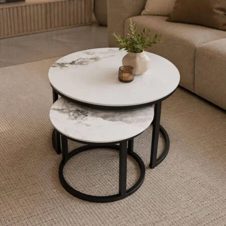 זוג שולחנות סלון מודרניים Marble White-160