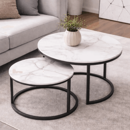זוג שולחנות סלון מודרניים Marble White-160
