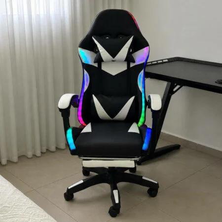 כיסא גיימינג ארגונומי עם תאורת LED וכרית ראש